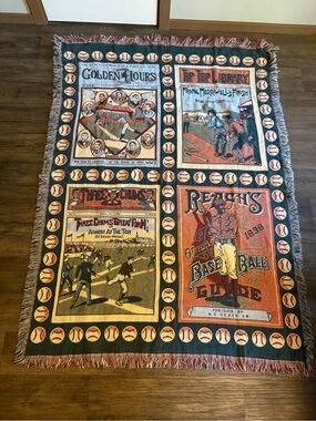 Vintage Goodwin Weavers Baseball Tapestry Throw Blanket “Golden Hour” 66x48
